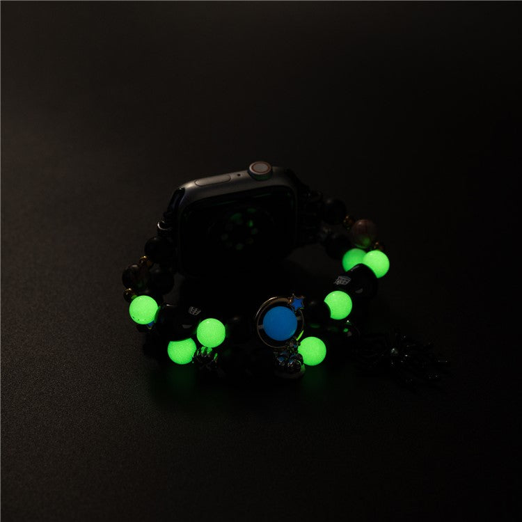 Luminous Strap for Apple Watch Series 10 9 8 7 SE 6 5 4 3 2 1 42mm 41mm 40mm 38mm with Spider Pendant - Green Light+Black