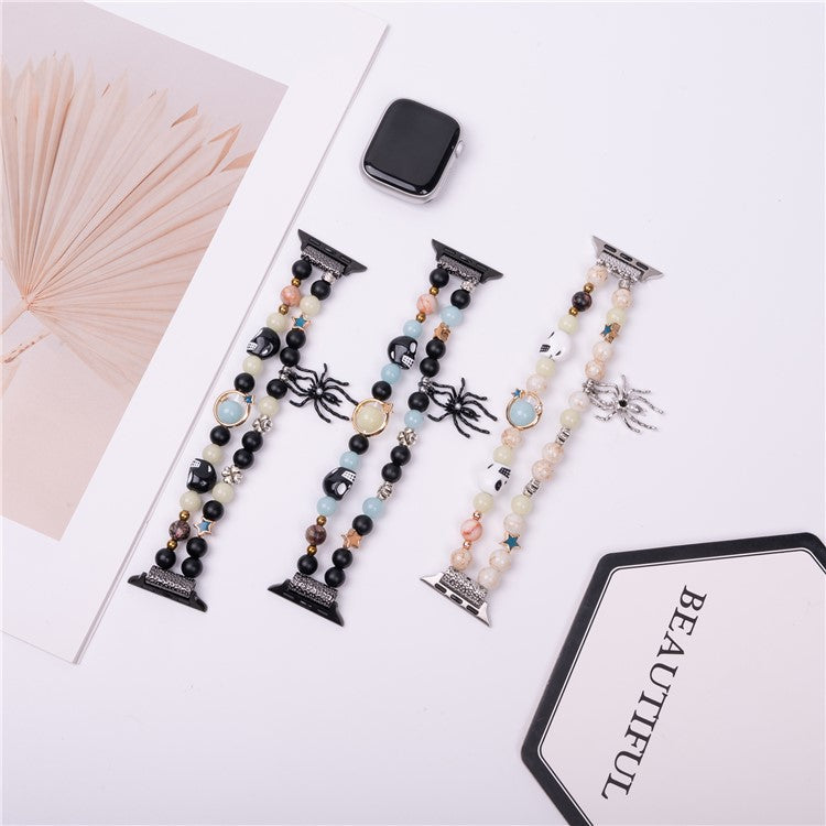 Luminous Strap for Apple Watch Series 10 9 8 7 SE 6 5 4 3 2 1 42mm 41mm 40mm 38mm with Spider Pendant - Green Light+Black