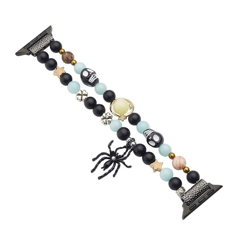 Luminous Strap for Apple Watch Series 10 9 8 7 SE 6 5 4 3 2 1 42mm 41mm 40mm 38mm with Spider Pendant - Blue Light+Black