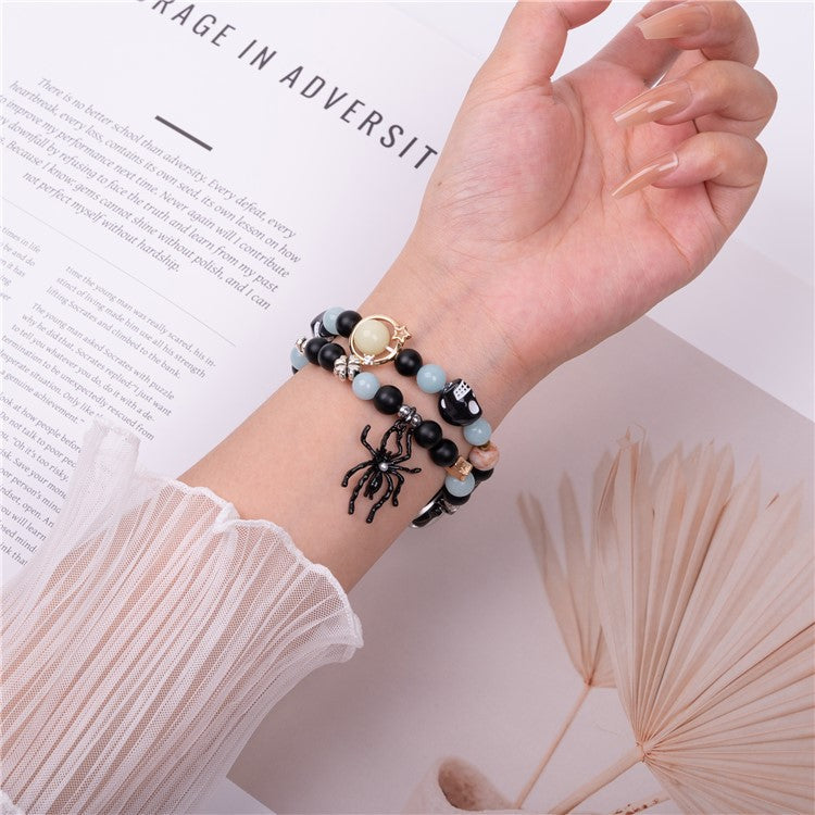 Luminous Strap for Apple Watch Series 10 9 8 7 SE 6 5 4 3 2 1 42mm 41mm 40mm 38mm with Spider Pendant - Blue Light+Black