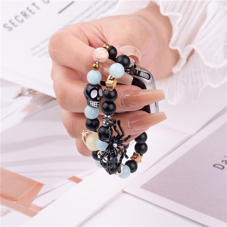 Luminous Strap for Apple Watch Series 10 9 8 7 SE 6 5 4 3 2 1 42mm 41mm 40mm 38mm with Spider Pendant - Blue Light+Black