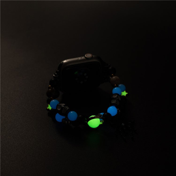 Luminous Strap for Apple Watch Series 10 9 8 7 SE 6 5 4 3 2 1 42mm 41mm 40mm 38mm with Spider Pendant - Blue Light+Black
