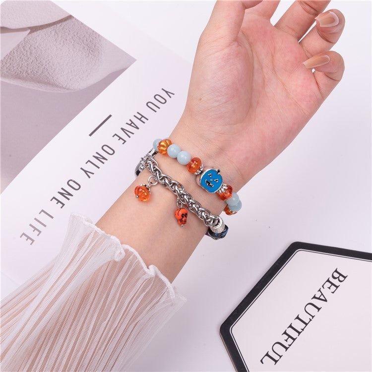 Glowing Strap for Apple Watch Series 10 9 8 7 SE 6 5 4 3 2 1 42mm 41mm 40mm 38mm with Pumpkin Skull Charm - Colorful Skull