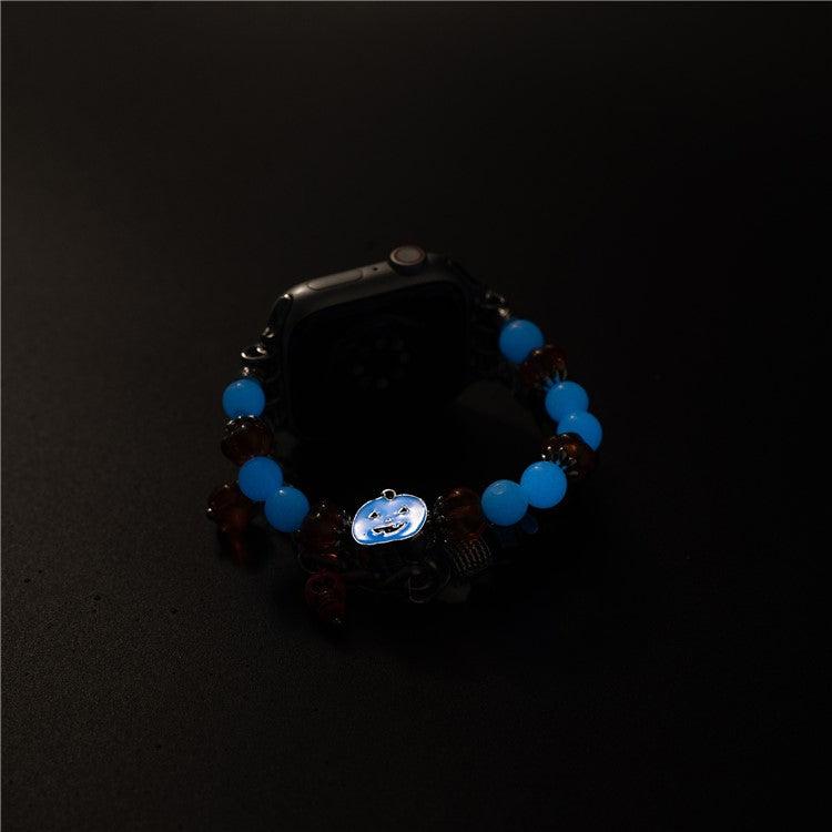 Glowing Strap for Apple Watch Series 10 9 8 7 SE 6 5 4 3 2 1 42mm 41mm 40mm 38mm with Pumpkin Skull Charm - Colorful Skull
