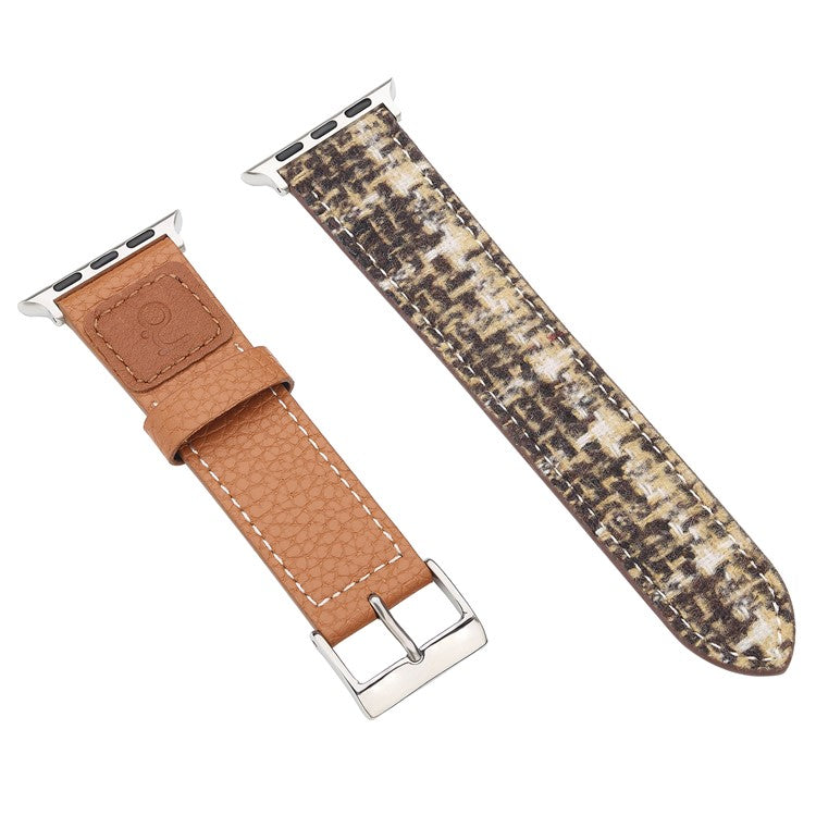 Wool + Leather Strap for Apple Watch Series 10 46mm / Ultra 2 / Ultra 49mm / 9 8 7 45mm / SE (2023) SE (2022) SE 6 5 4 44mm / 3 2 1 42mm - Brown+Coffee