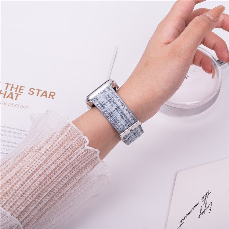 Wool + Leather Strap for Apple Watch Series 10 42mm  /  9 8 7 41mm  /  SE (2023) SE (2022) SE 6 5 4 40mm  /  3 2 1 38mm - Blue+White