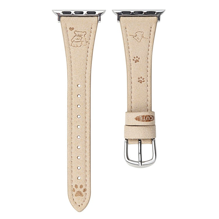 Puppy Paw Pattern Leather Strap for Apple Watch Series 10 9 8 7 SE 6 5 4 3 2 1 42mm 41mm 40mm 38mm - Apricot