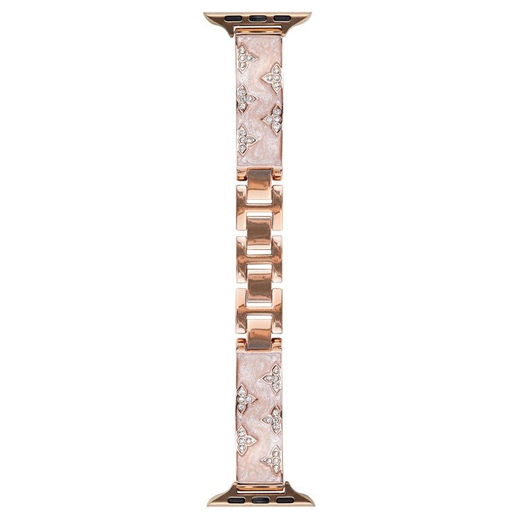 Rhinestone Leaves Metal Strap for Apple Watch Series 10 42mm / 9 8 7 41mm / SE (2023) SE (2022) SE 6 5 4 40mm / 3 2 1 38mm - Rose Gold