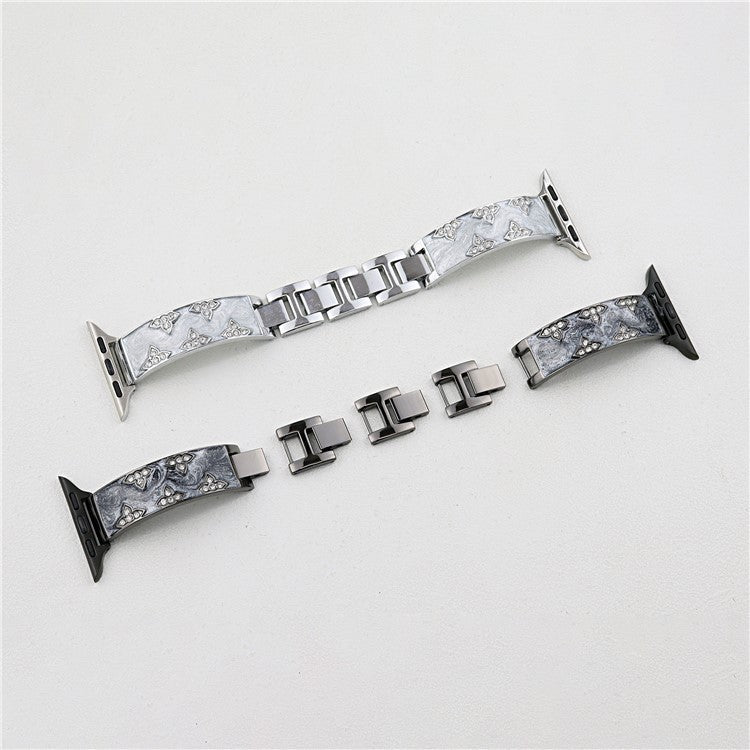 Rhinestone Leaves Metal Strap for Apple Watch Series 10 42mm / 9 8 7 41mm / SE (2023) SE (2022) SE 6 5 4 40mm / 3 2 1 38mm - Rose Gold