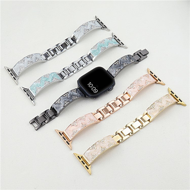 Rhinestone Leaves Metal Strap for Apple Watch Series 10 42mm / 9 8 7 41mm / SE (2023) SE (2022) SE 6 5 4 40mm / 3 2 1 38mm - Rose Gold