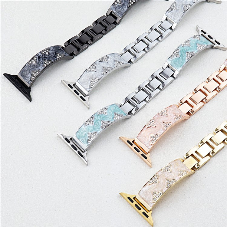 Rhinestone Leaves Metal Strap for Apple Watch Series 10 42mm / 9 8 7 41mm / SE (2023) SE (2022) SE 6 5 4 40mm / 3 2 1 38mm - Rose Gold