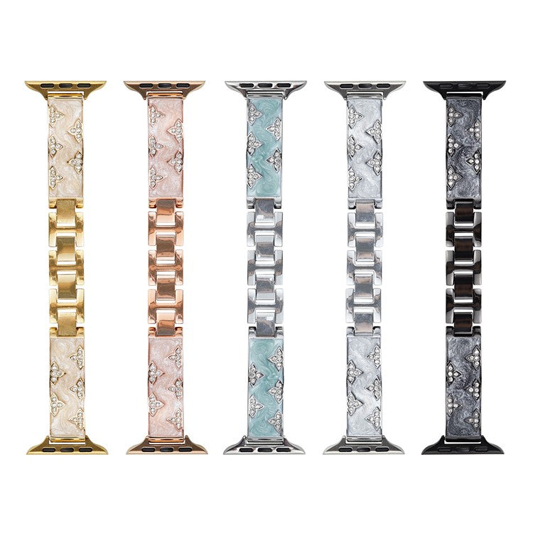 Rhinestone Leaves Metal Strap for Apple Watch Series 10 42mm / 9 8 7 41mm / SE (2023) SE (2022) SE 6 5 4 40mm / 3 2 1 38mm - Rose Gold