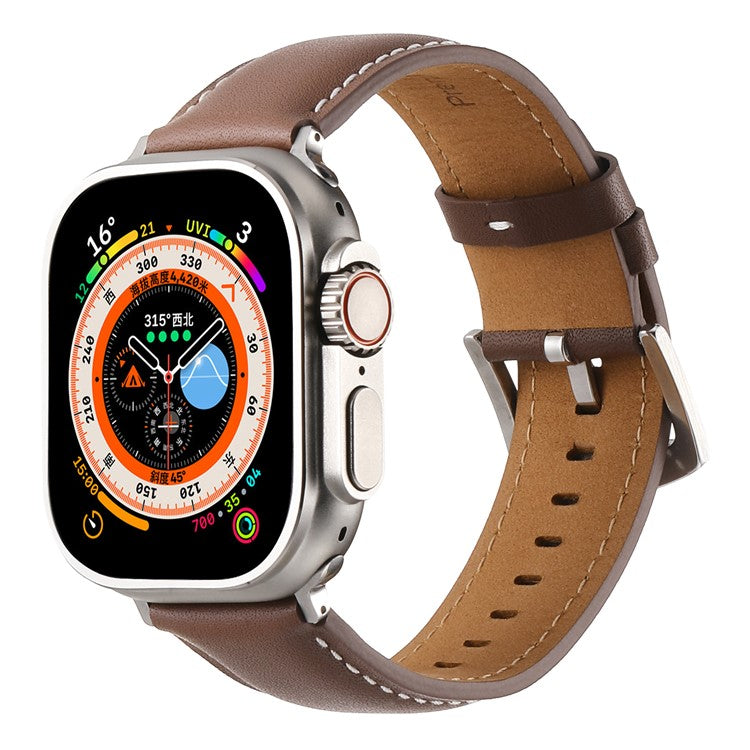 For Apple Watch Series 10 46mm / Ultra 2 Ultra 49mm / 9 8 7 45mm / SE (2023) SE (2022) SE 6 5 4 44mm / 3 2 1 42mm Flat Textured Watch Strap - Dark Brown