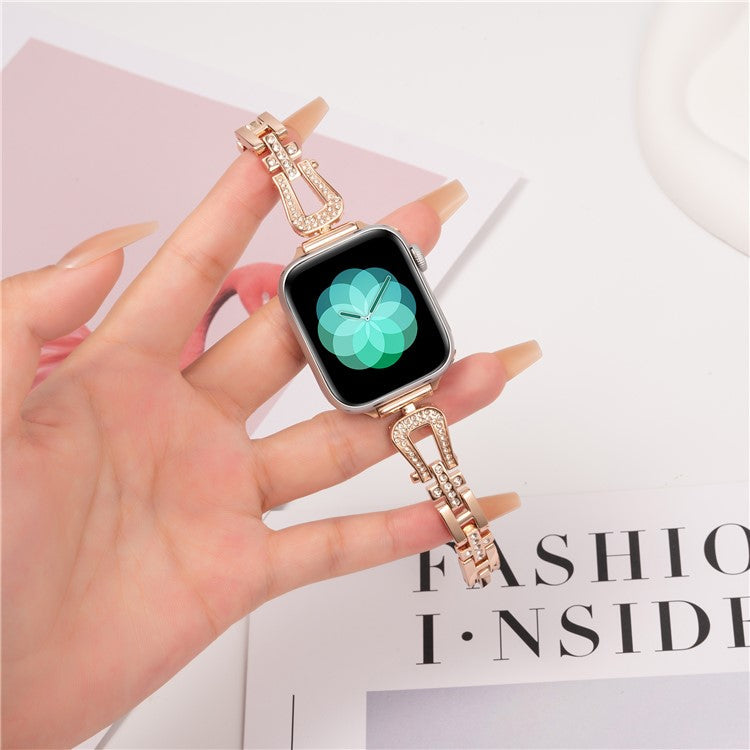 For Apple Watch Series 10 46mm / Ultra 2 Ultra 49mm / 9 8 7 45mm / SE (2023) SE (2022) SE 6 5 4 44mm / 3 2 1 42mm Watch Band Rhinestone Decor - Rose Gold