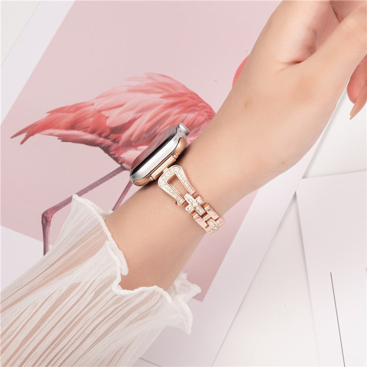 For Apple Watch Series 10 46mm / Ultra 2 Ultra 49mm / 9 8 7 45mm / SE (2023) SE (2022) SE 6 5 4 44mm / 3 2 1 42mm Watch Band Rhinestone Decor - Rose Gold