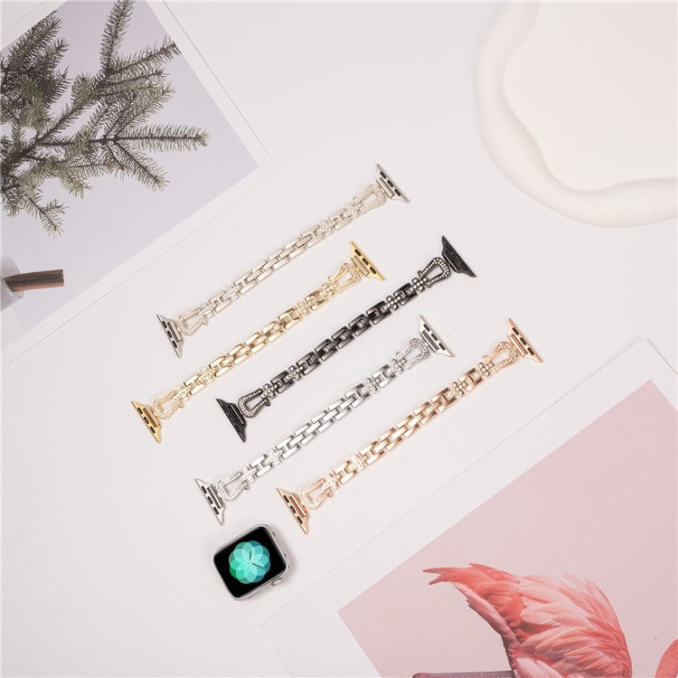 For Apple Watch Series 10 46mm / Ultra 2 Ultra 49mm / 9 8 7 45mm / SE (2023) SE (2022) SE 6 5 4 44mm / 3 2 1 42mm Watch Band Rhinestone Decor - Rose Gold