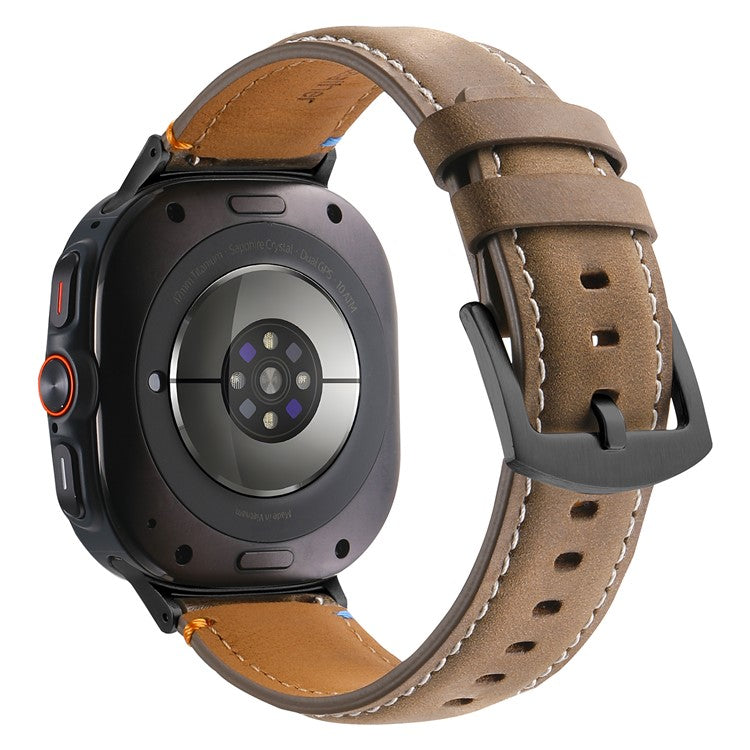 For Samsung Galaxy Watch Ultra 47mm Replacement Strap Genuine Cowhide Leather Watch Band - Matte Olive