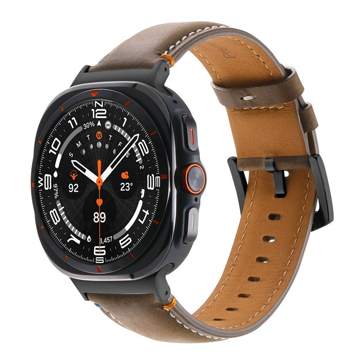 For Samsung Galaxy Watch Ultra 47mm Replacement Strap Genuine Cowhide Leather Watch Band - Matte Olive