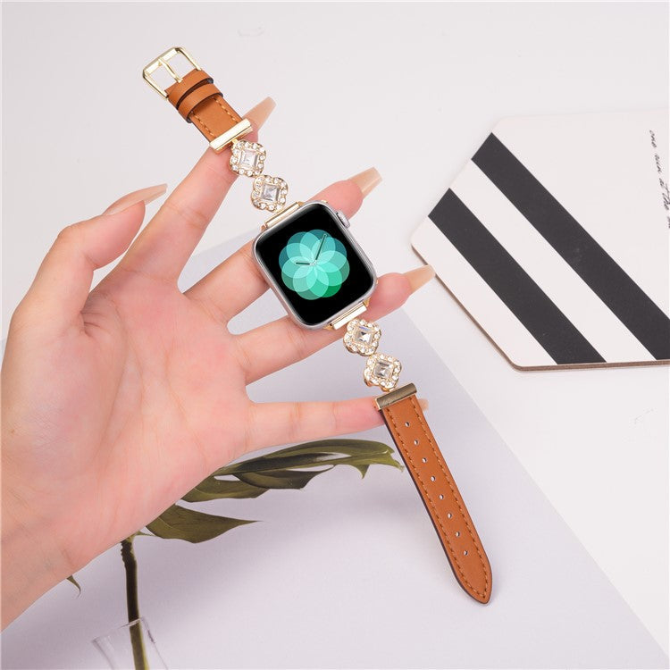 For Apple Watch Series 10 46mm / Ultra 2 Ultra 49mm / 9 8 7 45mm / SE (2023) SE (2022) SE 6 5 4 44mm / 3 2 1 42mm Watch Strap Rhinestone Decor - Brown