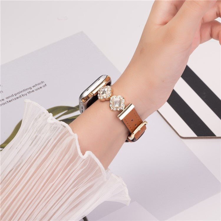 For Apple Watch Series 10 46mm / Ultra 2 Ultra 49mm / 9 8 7 45mm / SE (2023) SE (2022) SE 6 5 4 44mm / 3 2 1 42mm Watch Strap Rhinestone Decor - Brown