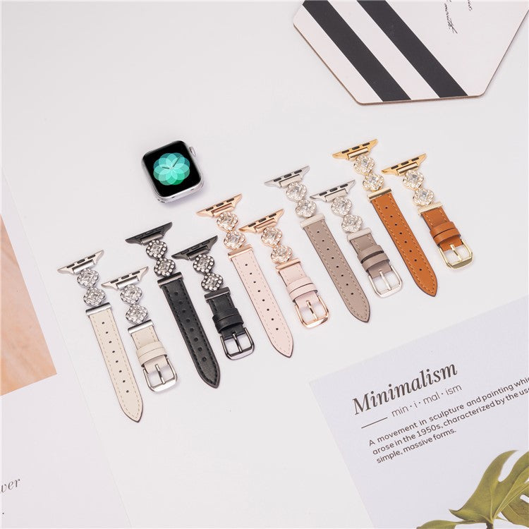 For Apple Watch Series 10 46mm / Ultra 2 Ultra 49mm / 9 8 7 45mm / SE (2023) SE (2022) SE 6 5 4 44mm / 3 2 1 42mm Watch Strap Rhinestone Decor - Brown