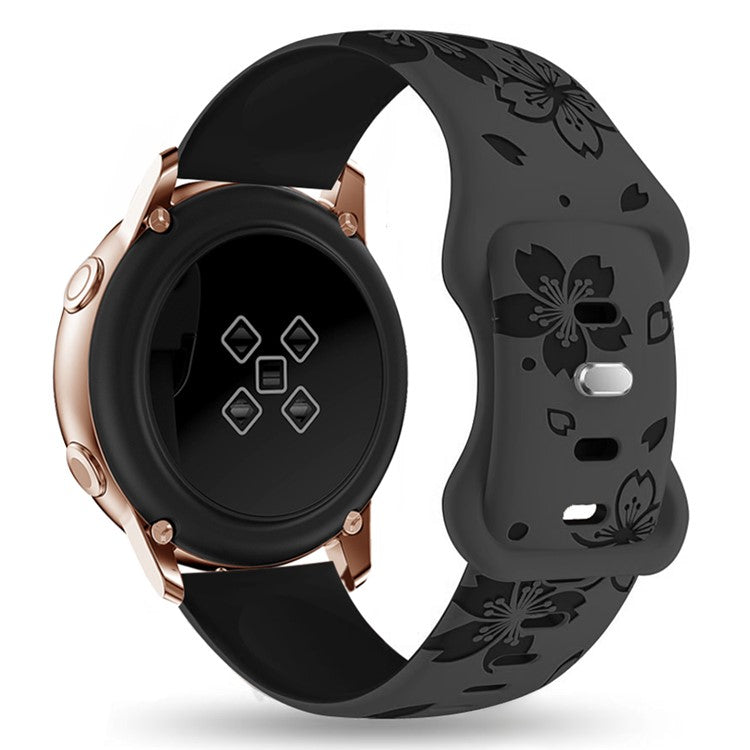 For Huawei Watch GT 3 42mm / GT 3 Pro 43mm / Samsung Gear Sport / Gear S2 Classic Watch Band Sakura Pattern 20mm Silicone Strap - Grey / Black