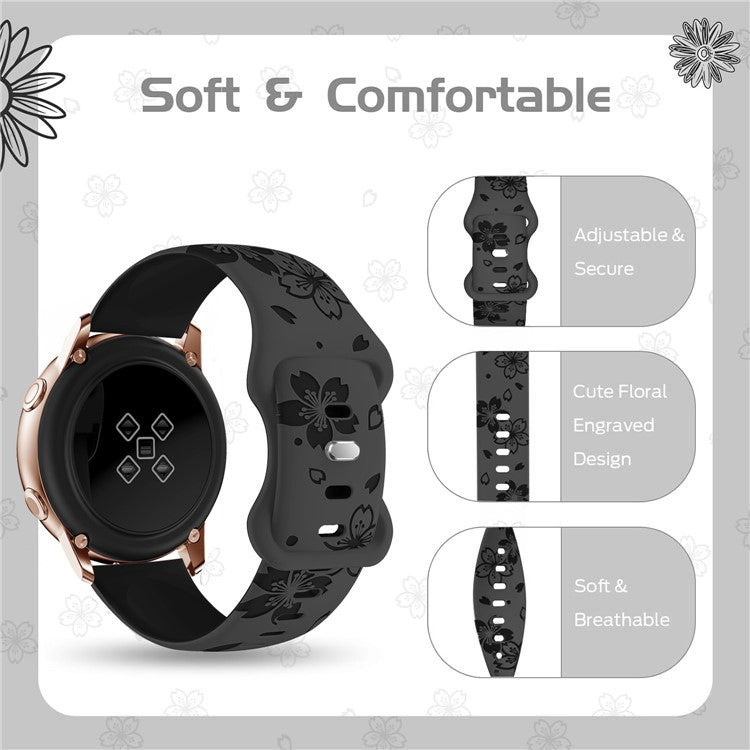 For Huawei Watch GT 3 42mm / GT 3 Pro 43mm / Samsung Gear Sport / Gear S2 Classic Watch Band Sakura Pattern 20mm Silicone Strap - Grey / Black
