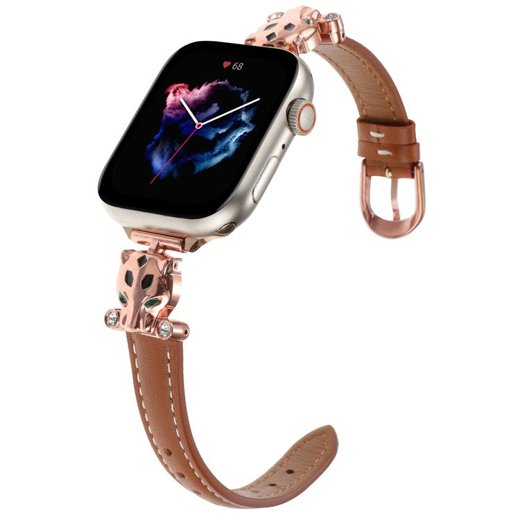 For Apple Watch Series 10 46mm / Ultra 2 Ultra 49mm / 9 8 7 45mm / SE (2023) SE (2022) SE 6 5 4 44mm / 3 2 1 42mm Watch Band - Rose Gold / Brown