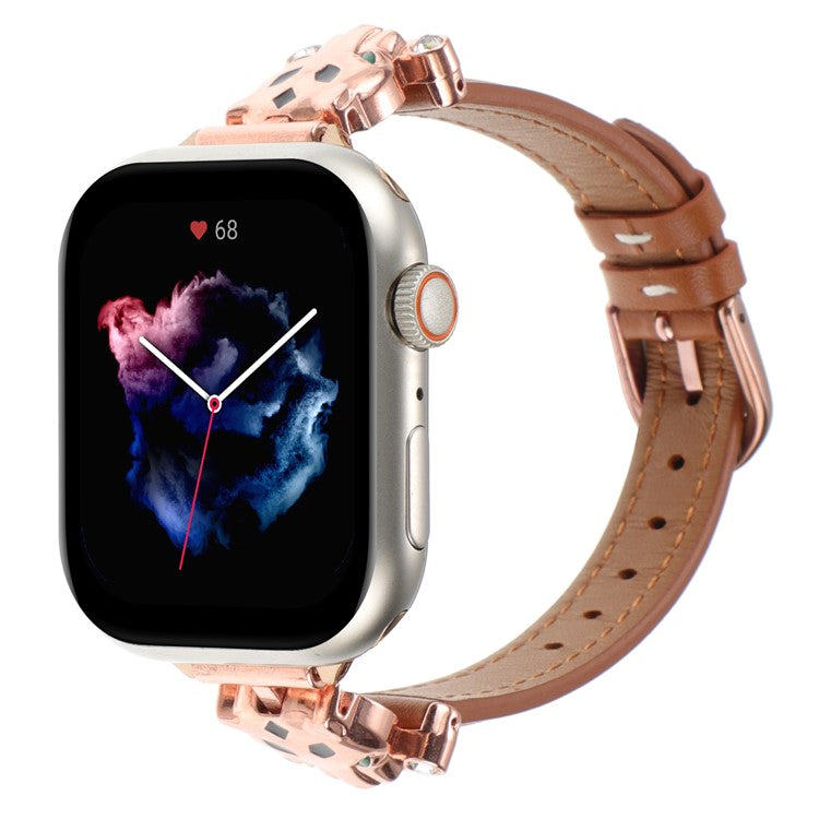 For Apple Watch Series 10 46mm / Ultra 2 Ultra 49mm / 9 8 7 45mm / SE (2023) SE (2022) SE 6 5 4 44mm / 3 2 1 42mm Watch Band - Rose Gold / Brown