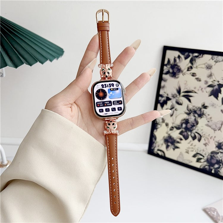 For Apple Watch Series 10 46mm / Ultra 2 Ultra 49mm / 9 8 7 45mm / SE (2023) SE (2022) SE 6 5 4 44mm / 3 2 1 42mm Watch Band - Rose Gold / Brown