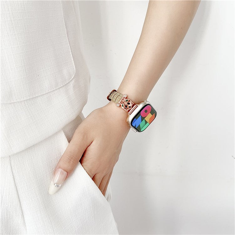 For Apple Watch Series 10 42mm / 9 8 7 41mm / SE (2023) SE (2022) SE 6 5 4 40mm / 3 2 1 38mm Watch Band Bamboo Textured - Rose Gold / Brownness