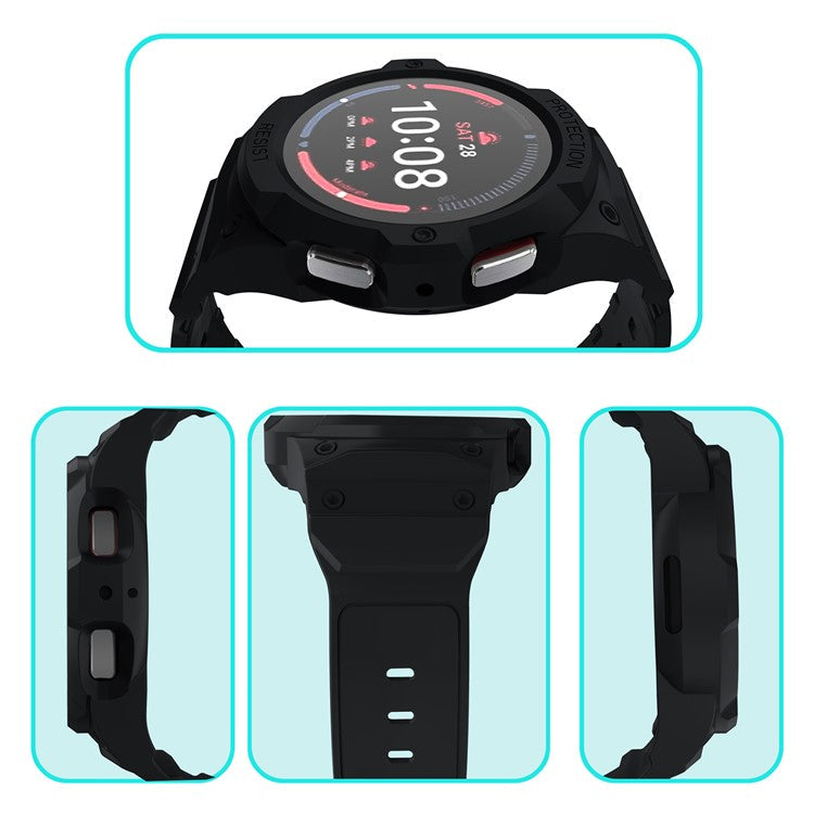 For Samsung Galaxy Watch7 / 6 / 5 / 4 44mm TPU Watch Band+Case Cover Integrated Design - Black
