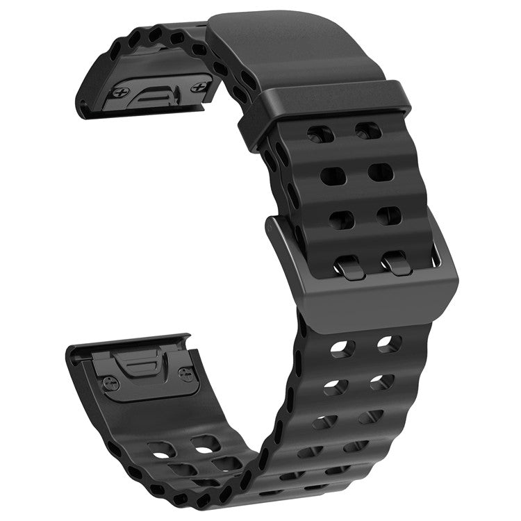 26mm Silicone Strap for Garmin Fenix 8 51mm / Enduro 3 / Enduro 2 Quick Release Ocean Watch Band - Black