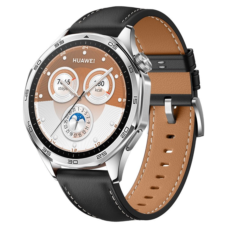 For Huawei Watch GT 5 46mm / GT 5 Pro 46mm / GT 4 46mm Replacement Band 22mm Genuine Cowhide Leather Watch Strap - Black