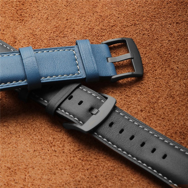 For Huawei Watch GT 5 46mm / GT 5 Pro 46mm / GT 4 46mm Replacement Band 22mm Genuine Cowhide Leather Watch Strap - Black