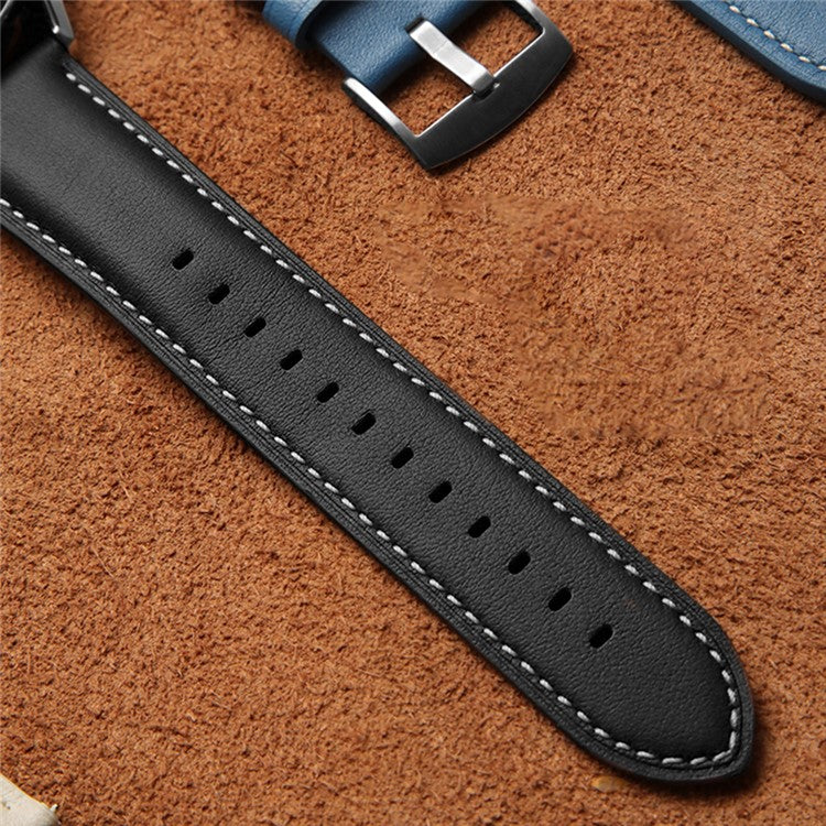 For Huawei Watch GT 5 46mm / GT 5 Pro 46mm / GT 4 46mm Replacement Band 22mm Genuine Cowhide Leather Watch Strap - Black