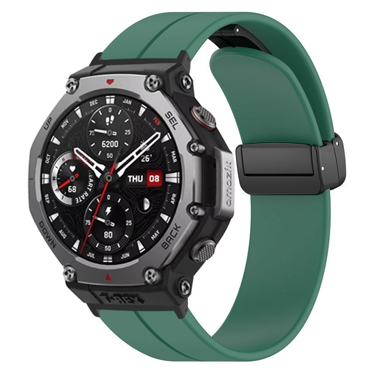 For Huami Amazfit T-Rex 3 Silicone Watch Band Magnetic Folding Buckle Wrist Strap (with Connector) - Army Green