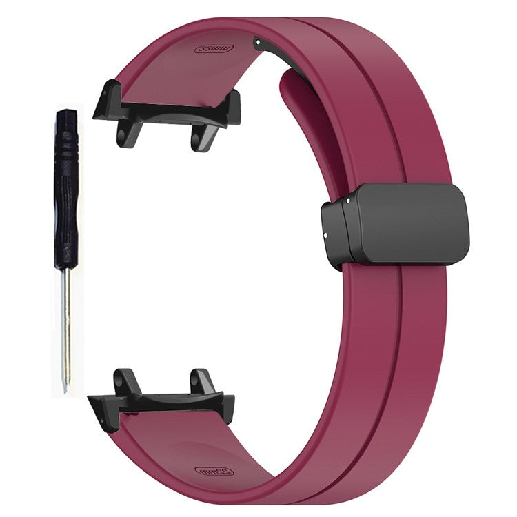 For Huami Amazfit T-Rex 3 Silicone Watch Band Magnetic Folding Buckle Wrist Strap (with Connector) - Wine Red