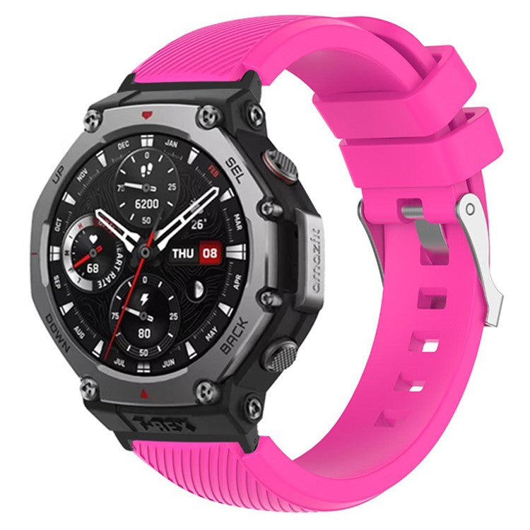 For Huami Amazfit T-Rex 3 Strap Twill Texture Soft Silicone Watch Band with Connector, Screwdriver - Rose