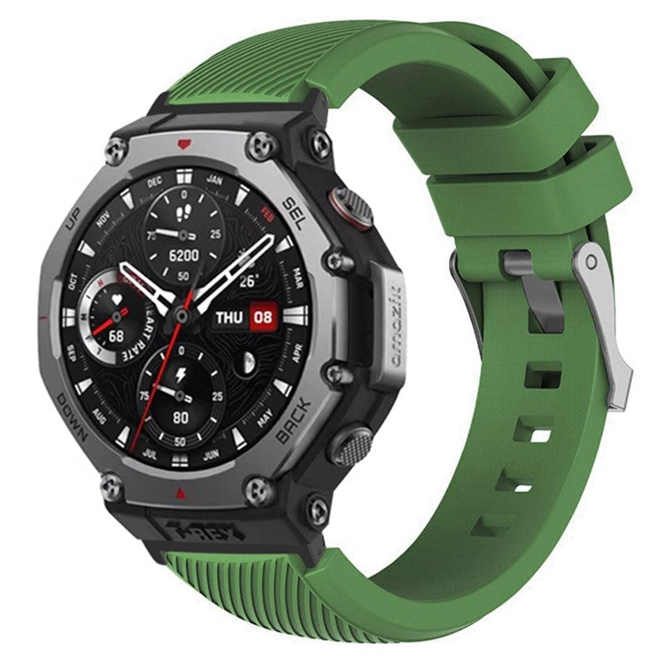 For Huami Amazfit T-Rex 3 Strap Twill Texture Soft Silicone Watch Band with Connector, Screwdriver - Army Green