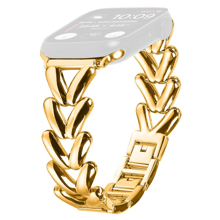 Strap for Apple Watch Series 10 46mm / Ultra 2 / Ultra 49mm / 9 8 7 45mm / SE (2023) SE (2022) SE 6 5 4 44mm / 3 2 1 42mm Twisted Metal Band - Gold