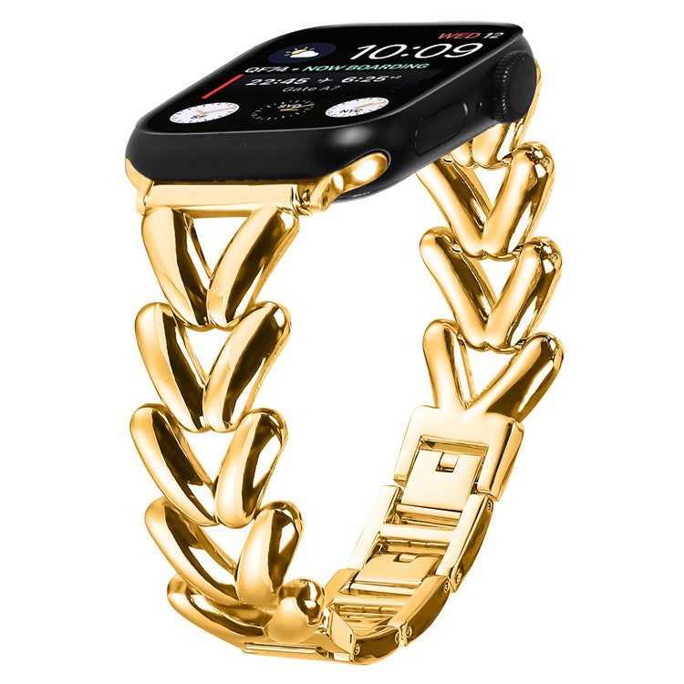 Strap for Apple Watch Series 10 46mm / Ultra 2 / Ultra 49mm / 9 8 7 45mm / SE (2023) SE (2022) SE 6 5 4 44mm / 3 2 1 42mm Twisted Metal Band - Gold