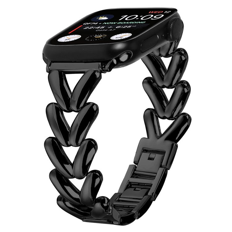 Strap for Apple Watch Series 10 42mm / 9 8 7 41mm / SE (2023) SE (2022) SE 6 5 4 40mm / 3 2 1 38mm Twisted Metal Zinc Alloy Watch Band - Black