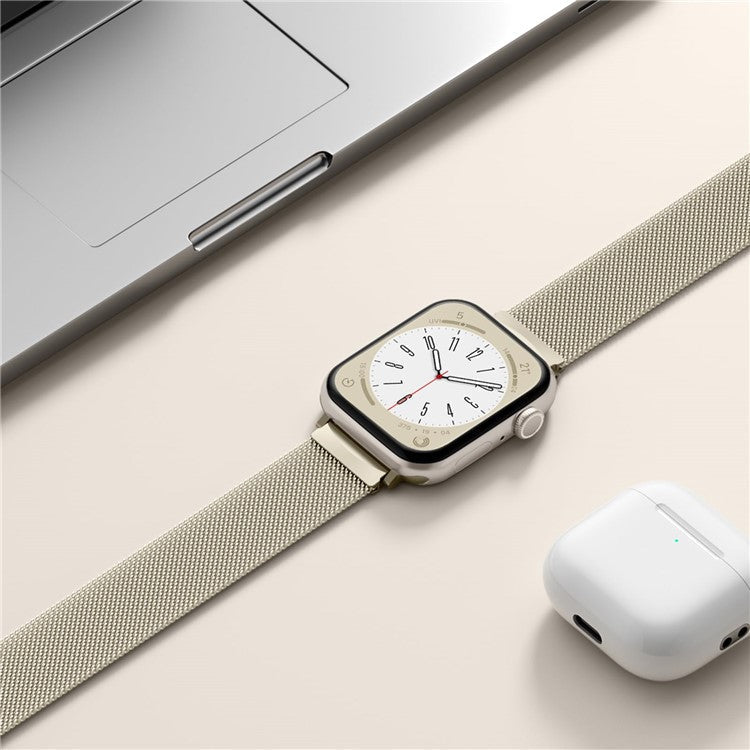 For Apple Watch Series 10 42mm / 9 8 7 41mm / SE (2023) SE (2022) SE 6 5 4 40mm / 3 2 1 38mm Metal Strap Watchband - Champagne Gold