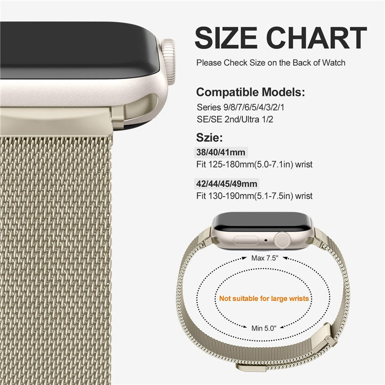 For Apple Watch Series 10 42mm / 9 8 7 41mm / SE (2023) SE (2022) SE 6 5 4 40mm / 3 2 1 38mm Metal Strap Watchband - Champagne Gold