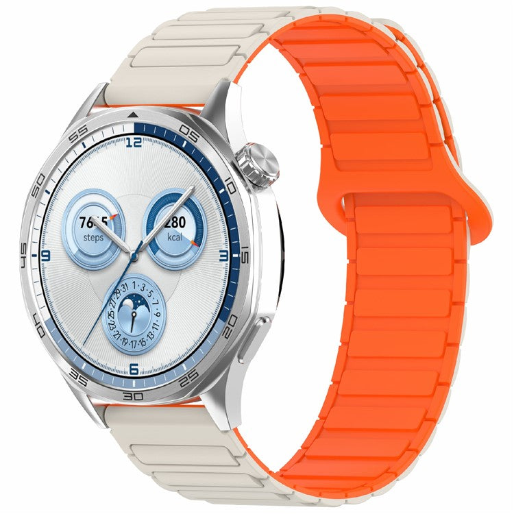 For Samsung Galaxy Watch7 44mm / 40mm / Watch FE 40mm / Watch6 40mm / 44mm Silicone Band Dual Color 20mm Magnetic Watch Strap - Starlight / Orange