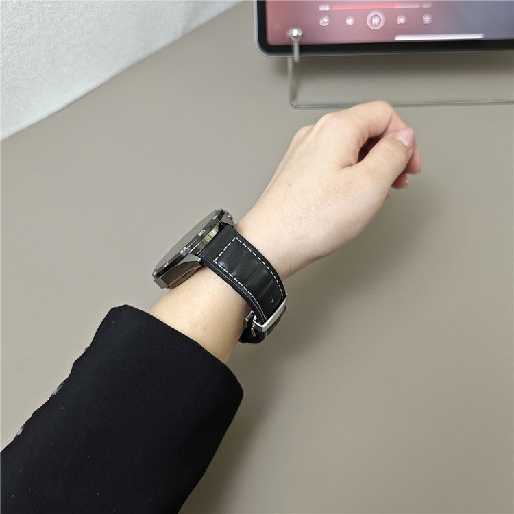 For Huawei Watch GT 5 Pro 42mm / GT 5 41mm Universal 18mm Genuine Cowhide Leather Watch Strap - Black