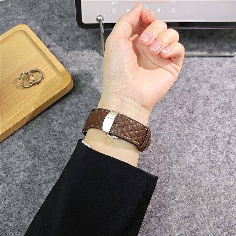 For Huawei Watch GT 5 Pro 42mm / GT 5 41mm Universal 18mm Rhombus Texture Genuine Cowhide Leather Watch Strap - Dark Coffee