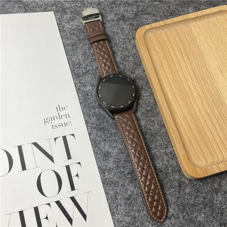 For Samsung Galaxy Watch7 44mm 40mm / Watch FE 40mm Universal 20mm Rhombus Texture Genuine Cowhide Leather Watch Strap - Dark Coffee