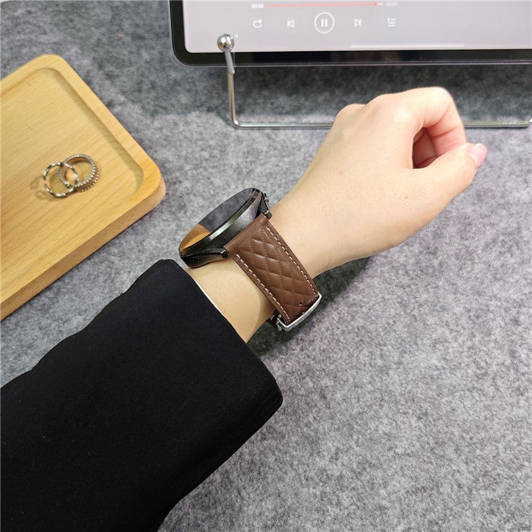 For Samsung Galaxy Watch7 44mm 40mm / Watch FE 40mm Universal 20mm Rhombus Texture Genuine Cowhide Leather Watch Strap - Dark Coffee